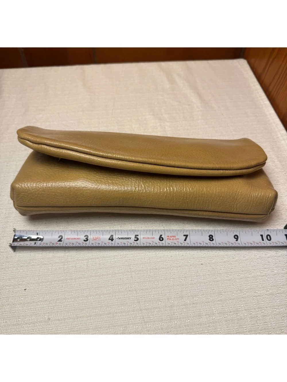 Vintage Tan Leather Clutch Purse Soft Foldover Minimalist Envelope Handbag